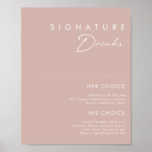 Dusty Boho | Roze Signature Dranken Bordje Poster (Voorkant)