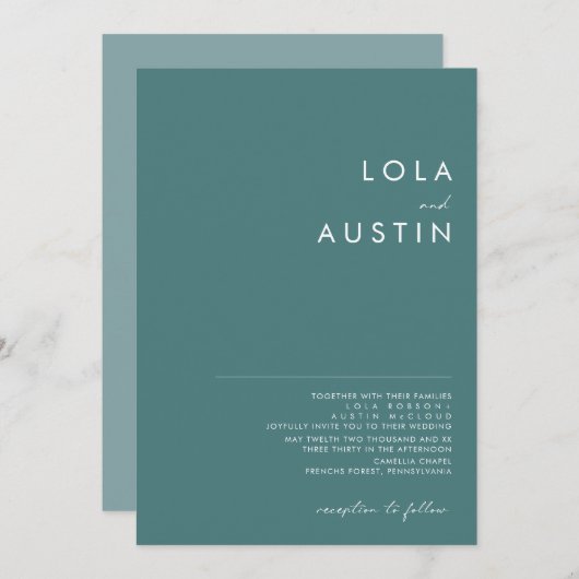Dusty Boho | Uitnodiging voor groene en blauwe bru (Voorkant / Achterkant)