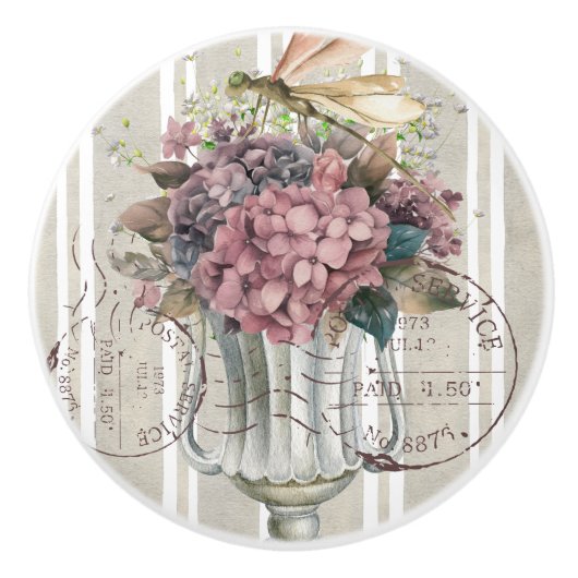 Dusty botanical artwork Stripes and stamps cute Keramische Knop (Voorkant)