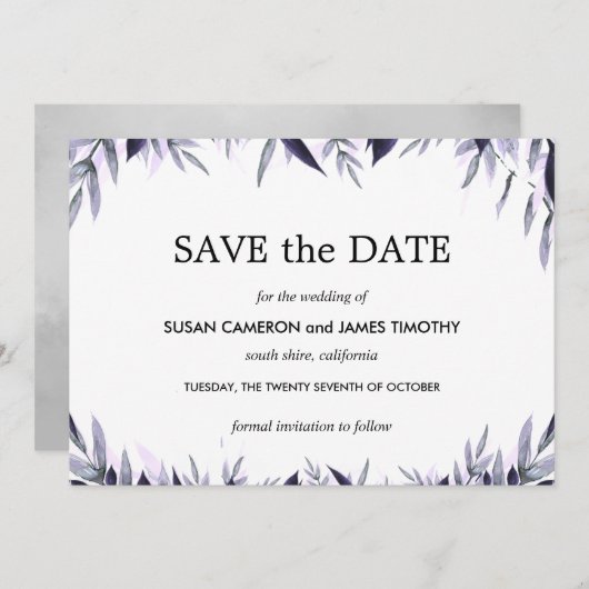 Dusty Botanical Floral Wedding Sla de datum op Save The Date (Voorkant / Achterkant)