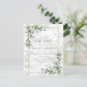 Dusty Botanical Greenery Gold Delay The Date Briefkaart (Staand voorkant)