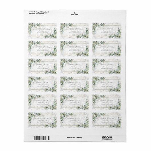 Dusty Botanical Greenery Gold Marble Address Etiket (Full Sheet)