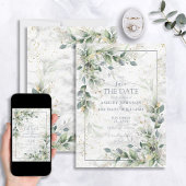 Dusty Botanical Greenery Gold Marble Save the Date