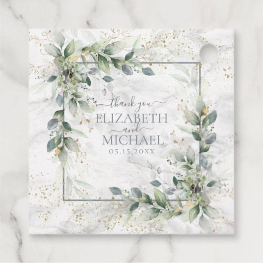 Dusty Botanical Greenery Gold Marble Wedding Bedankjes Labels (Achterkant)
