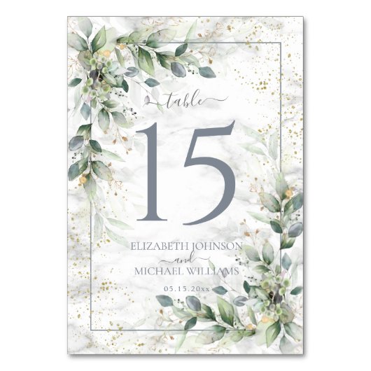 Dusty Botanical Greenery Gold Marble Wedding Kaart (Voorkant)