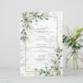 Dusty Botanical Greenery Gold Marble Wedding Menu (Staand voorkant)