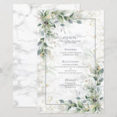 Dusty Botanical Greenery Gold Marble Wedding Menu (Voorkant / Achterkant)