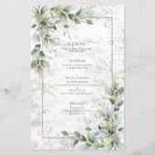 Dusty Botanical Greenery Gold Marble Wedding Menu (Voorkant)