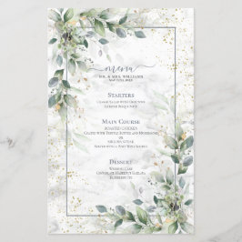 Dusty Botanical Greenery Gold Marble Wedding Menu