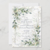 Dusty Botanical Greenery Gold Photo Save the Date (Voorkant)