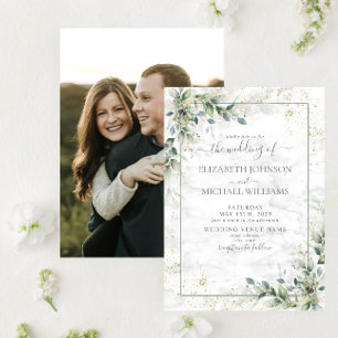 Dusty Botanical Greenery Gold Photo Wedding Kaart