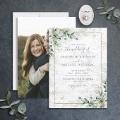 Dusty Botanical Greenery Gold Photo Wedding Kaart