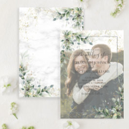 Dusty Botanical Greenery Gold Vellum Photo Wedding Kaart