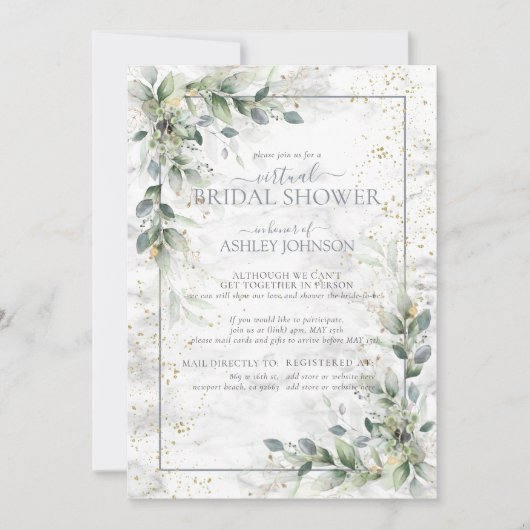 Dusty Botanical Greenery Gold Virtual Shower Kaart (Voorkant)