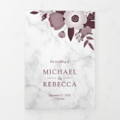 Dusty Bourgogne Bloemen Wit Marmer Foto Huwelijk Drieluik Uitnodiging (Cover)
