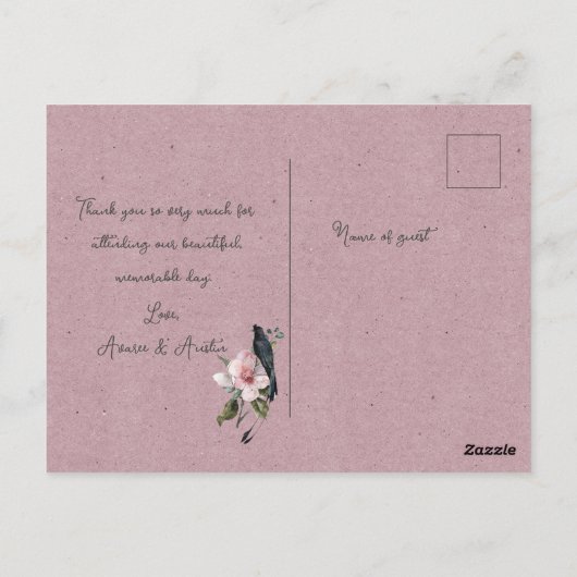 Dusty Bourgondië Magnolia Blossoms Bruiloft Dank u Briefkaart (Achterkant)