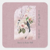 Dusty Bourgondië Magnolia Blossoms Bruiloft Dank u Vierkante Sticker (Voorkant)