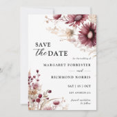 Dusty Bourgondië Wildflowers Wedding Save the Date Kaart (Voorkant)
