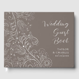 Dusty Brown Elegant Bloemen Bruiloft Gastenboek