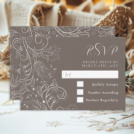 Dusty Brown Elegant Bloemen Bruiloft RSVP Kaartje