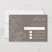 Dusty Brown Elegant Bloemen Bruiloft RSVP Kaartje (Voorkant)