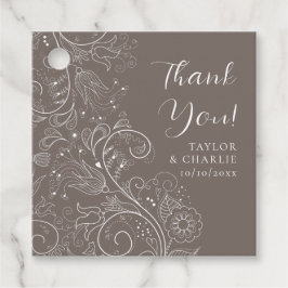 Dusty Brown Elegant Floral Wedding Dank u Bedankjes Labels