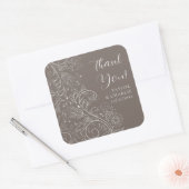 Dusty Brown Elegant Floral Wedding Dank u Vierkante Sticker (Envelop)