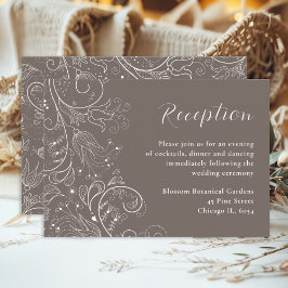 Dusty Brown Elegant Floral Wedding Receptie Informatiekaartje