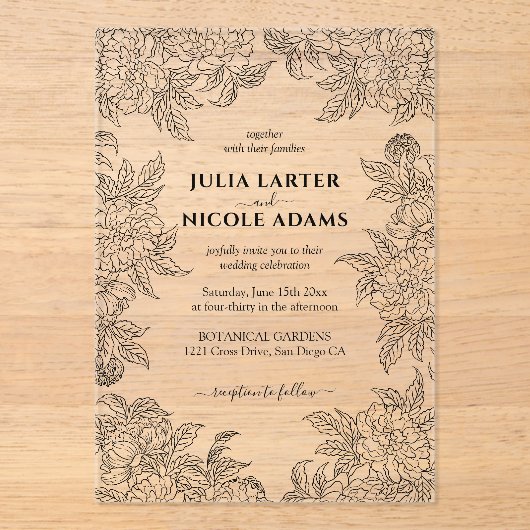 Dusty Brunt Sinaasappel Pioen Bloemen Herfst Bruil Acryl Uitnodigingen (Voorkant)