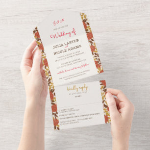 Dusty Brunt Sinaasappel Pioen Bloemen Herfst Bruil All In One Uitnodiging