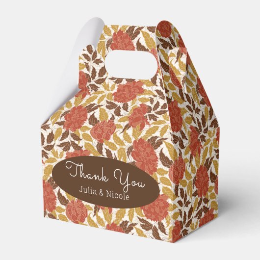 Dusty Brunt Sinaasappel Pioen Bloemen Herfst Bruil Bedankdoosjes (Voorkant Zijde)