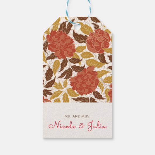 Dusty Brunt Sinaasappel Pioen Bloemen Herfst Bruil Cadeaulabel (Achterkant)