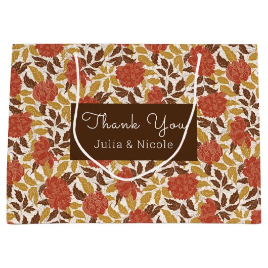 Dusty Brunt Sinaasappel Pioen Bloemen Herfst Bruil Groot Cadeauzakje (Voorkant)