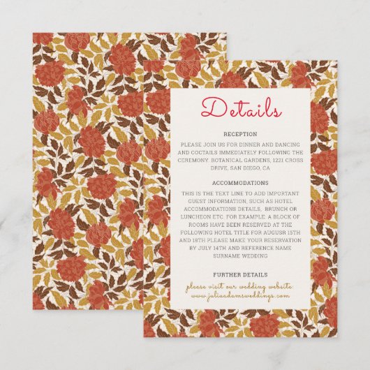 Dusty Brunt Sinaasappel Pioen Bloemen Herfst Bruil Informatiekaartje (Voorkant / Achterkant)