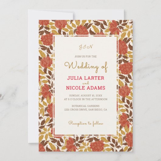 Dusty Brunt Sinaasappel Pioen Bloemen Herfst Bruil Kaart (Voorkant)