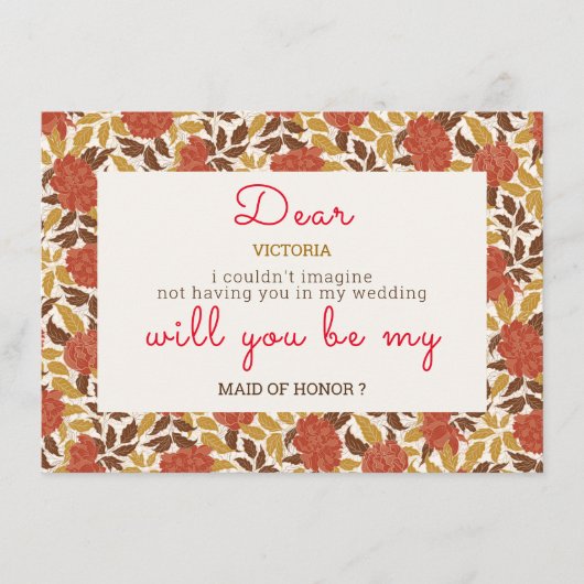 Dusty Brunt Sinaasappel Pioen Bloemen Herfst Bruil Menu (Voorkant)