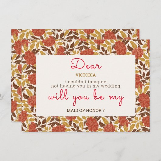 Dusty Brunt Sinaasappel Pioen Bloemen Herfst Bruil Menu (Voorkant / Achterkant)