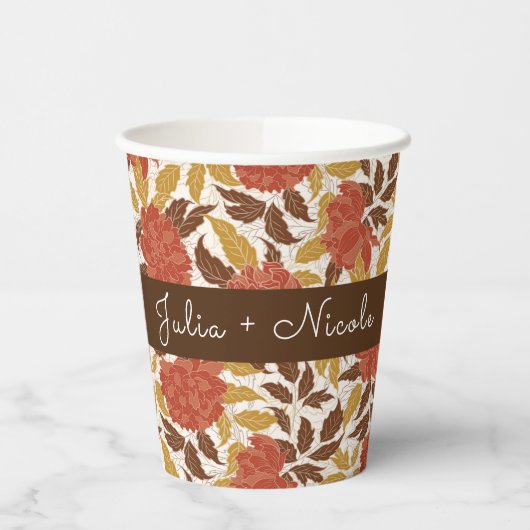 Dusty Brunt Sinaasappel Pioen Bloemen Herfst Bruil Papieren Bekers (Links)