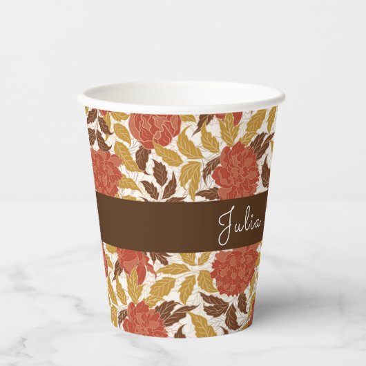 Dusty Brunt Sinaasappel Pioen Bloemen Herfst Bruil Papieren Bekers (Voorkant)