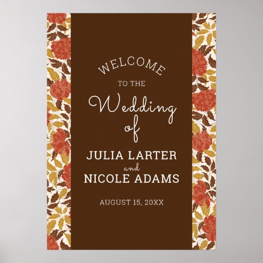 Dusty Brunt Sinaasappel Pioen Bloemen Herfst Bruil Poster (Voorkant)