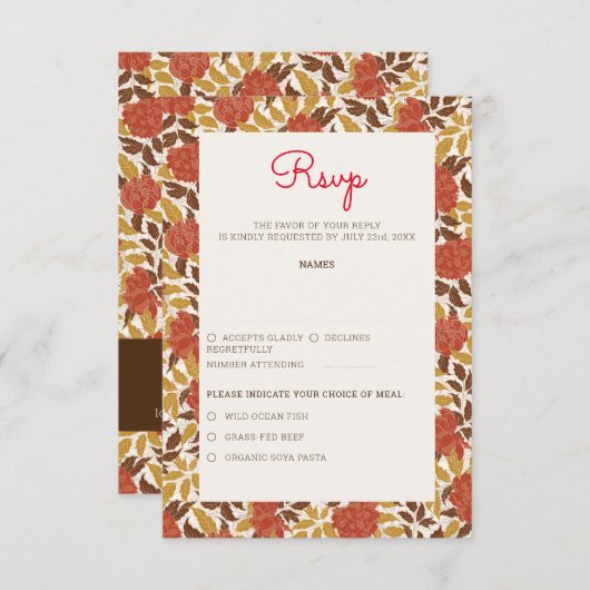 Dusty Brunt Sinaasappel Pioen Bloemen Herfst Bruil RSVP Kaartje (Voorkant / Achterkant)