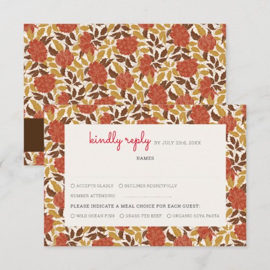 Dusty Brunt Sinaasappel Pioen Bloemen Herfst Bruil RSVP Kaartje (Voorkant / Achterkant)