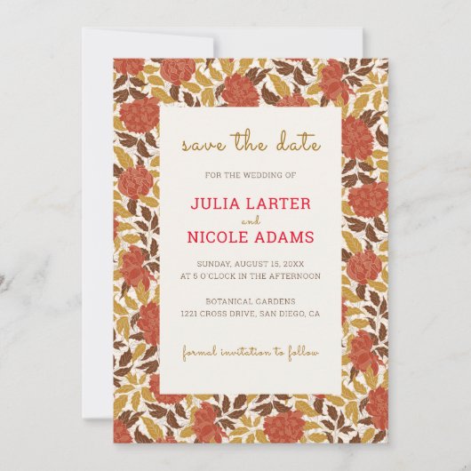 Dusty Brunt Sinaasappel Pioen Bloemen Herfst Bruil Save The Date (Voorkant)