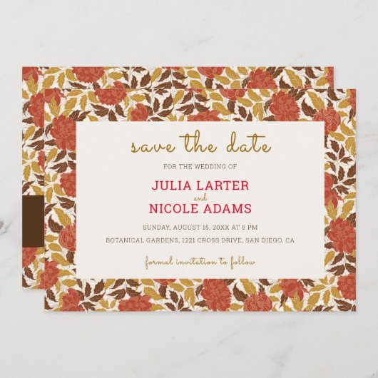 Dusty Brunt Sinaasappel Pioen Bloemen Herfst Bruil Save The Date (Voorkant / Achterkant)