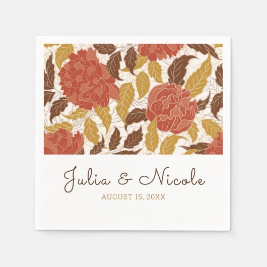 Dusty Brunt Sinaasappel Pioen Bloemen Herfst Bruil Servet (Voorkant)