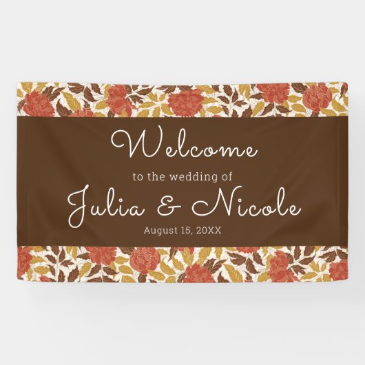 Dusty Brunt Sinaasappel Pioen Bloemen Herfst Bruil Spandoek (Horizontaal)