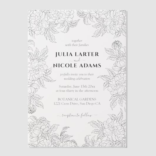 Dusty Brunt Sinaasappel Pioen Bloemen Herfst Bruil Vellum Uitnodigingen (Voorkant)