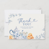 Dusty Bue Chinoiserie Baby shower Tea Party Bedankkaart (Voorkant)