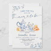 Dusty Bue Chinoiserie Baby shower Tea Party Kaart (Voorkant)