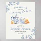 Dusty Bue Chinoiserie Baby shower Welkomstbord Poster (Voorkant)